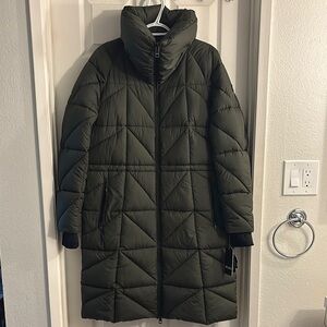 BCBG Dark Green Quilted Puffer Jacket